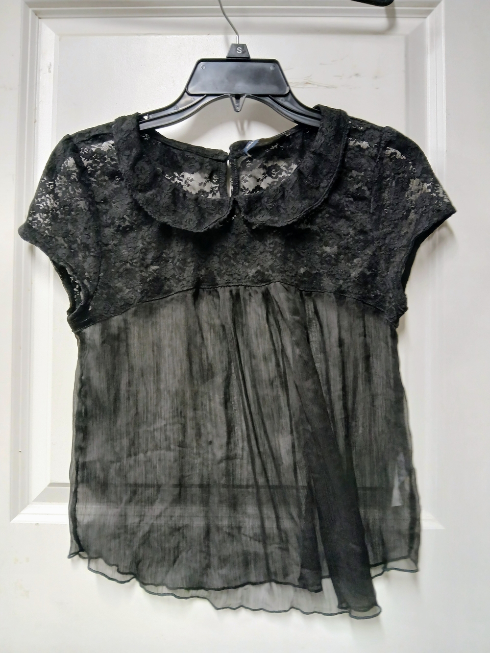 Brandy Melville Black Lace Yoke Sheer Blouse